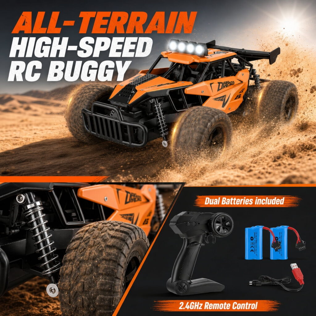 Doulami RC Car,1:12 Scale 6-Channel, 2.4GHz Alloy Monster Truck with Proportional Throttle & High/Low Speed, 100m Long Range, 4-Color LED Lights, 7.4V Li-Po Battery, Gift for Kids Boys Girls