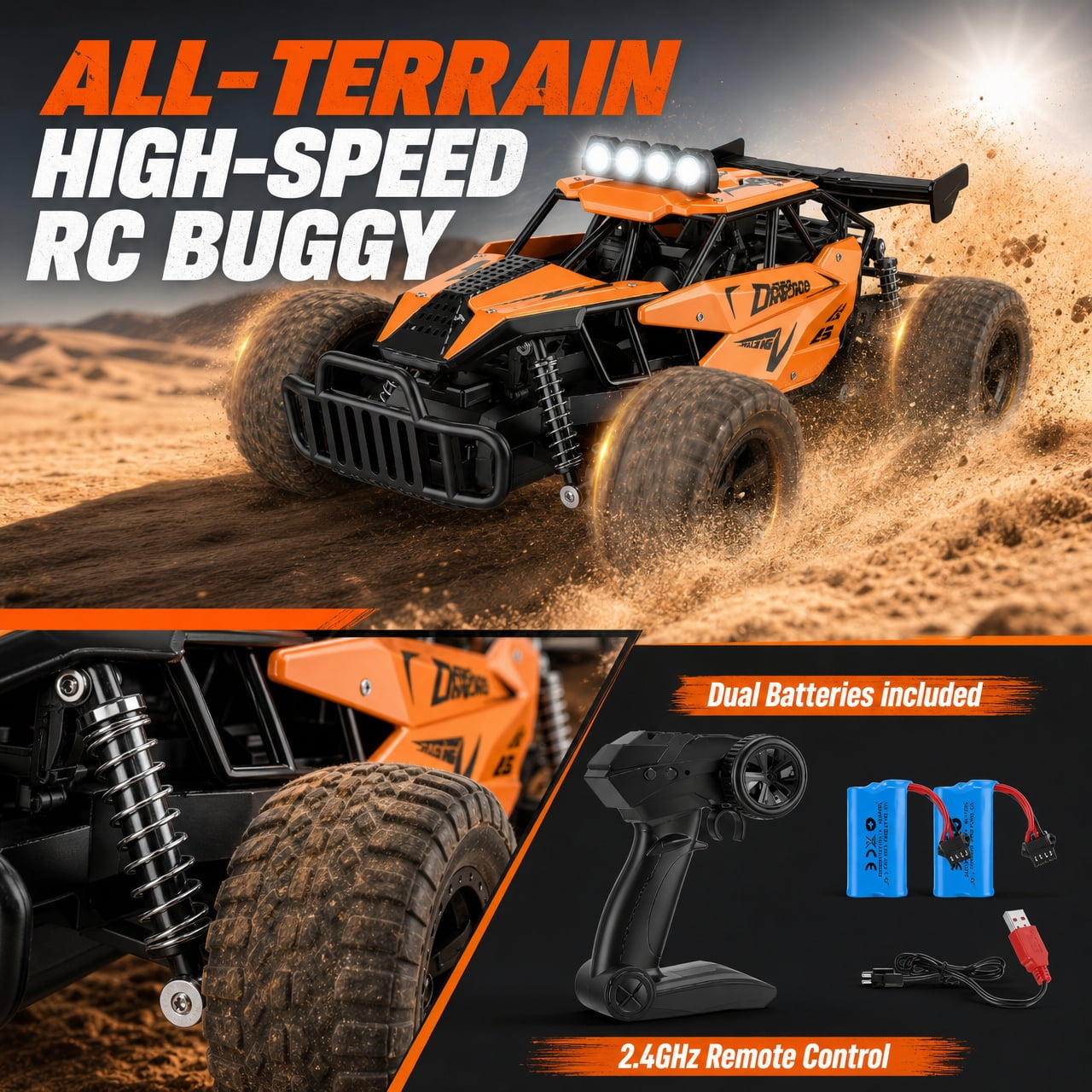 Doulami RC Car,1:12 Scale 6-Channel, 2.4GHz Alloy Monster Truck with Proportional Throttle & High/Low Speed, 100m Long Range, 4-Color LED Lights, 7.4V Li-Po Battery, Gift for Kids Boys Girls