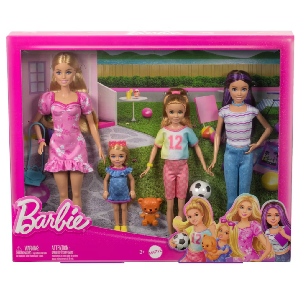 Barbie 11.7" Sister Doll Set with Clothes & Accessories, Includes Barbie, Skipper, Stacie, & Chelsea