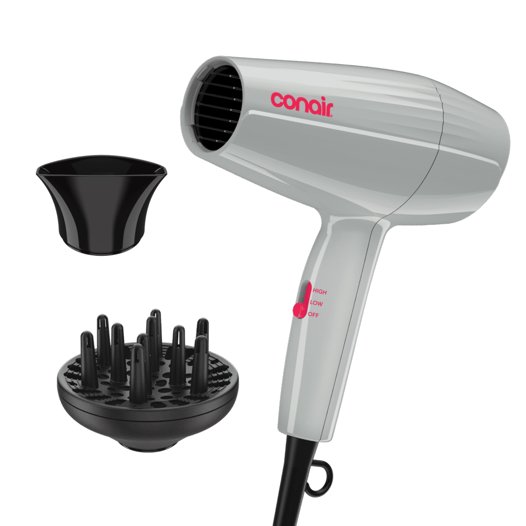 Conair Mid-Size Hair Dryer, 1875 Watts, 2 Heat & Speed Settings, with 2 Attachments