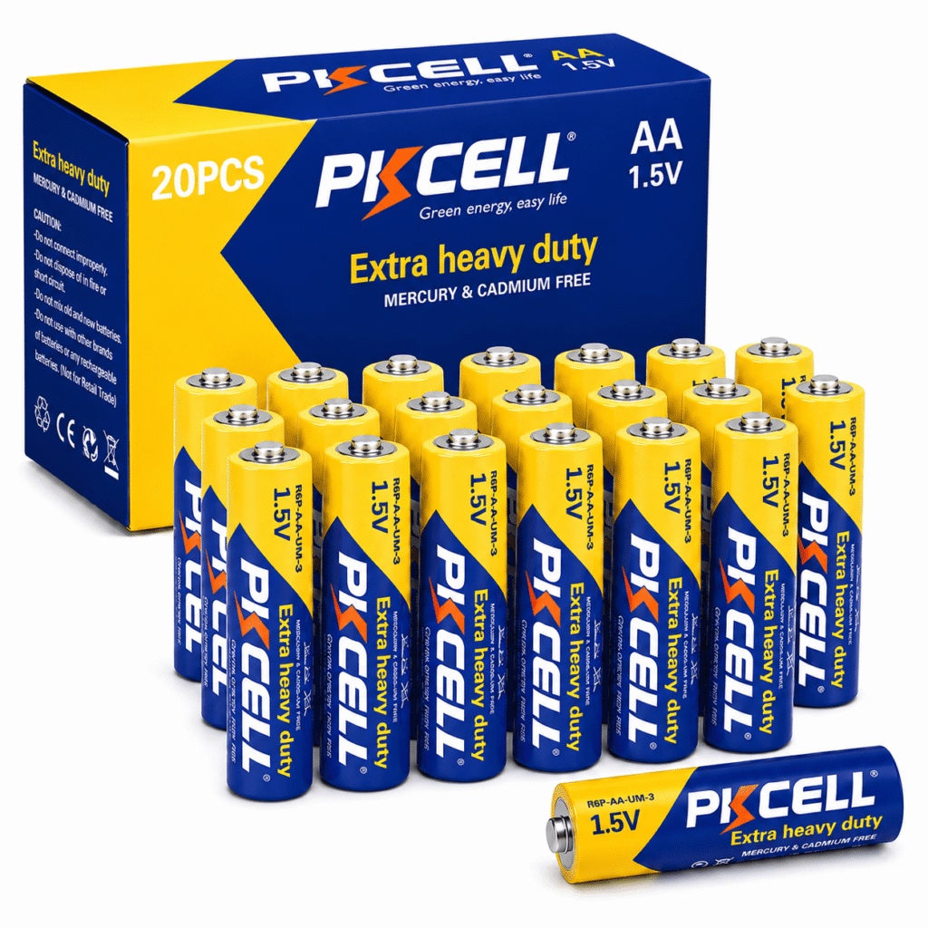 PKCELL Carbon Zinc AA Batteries (20 Pack), 1.5V Extra Heavy Duty Double A Batteries for Remote Control and Clocks