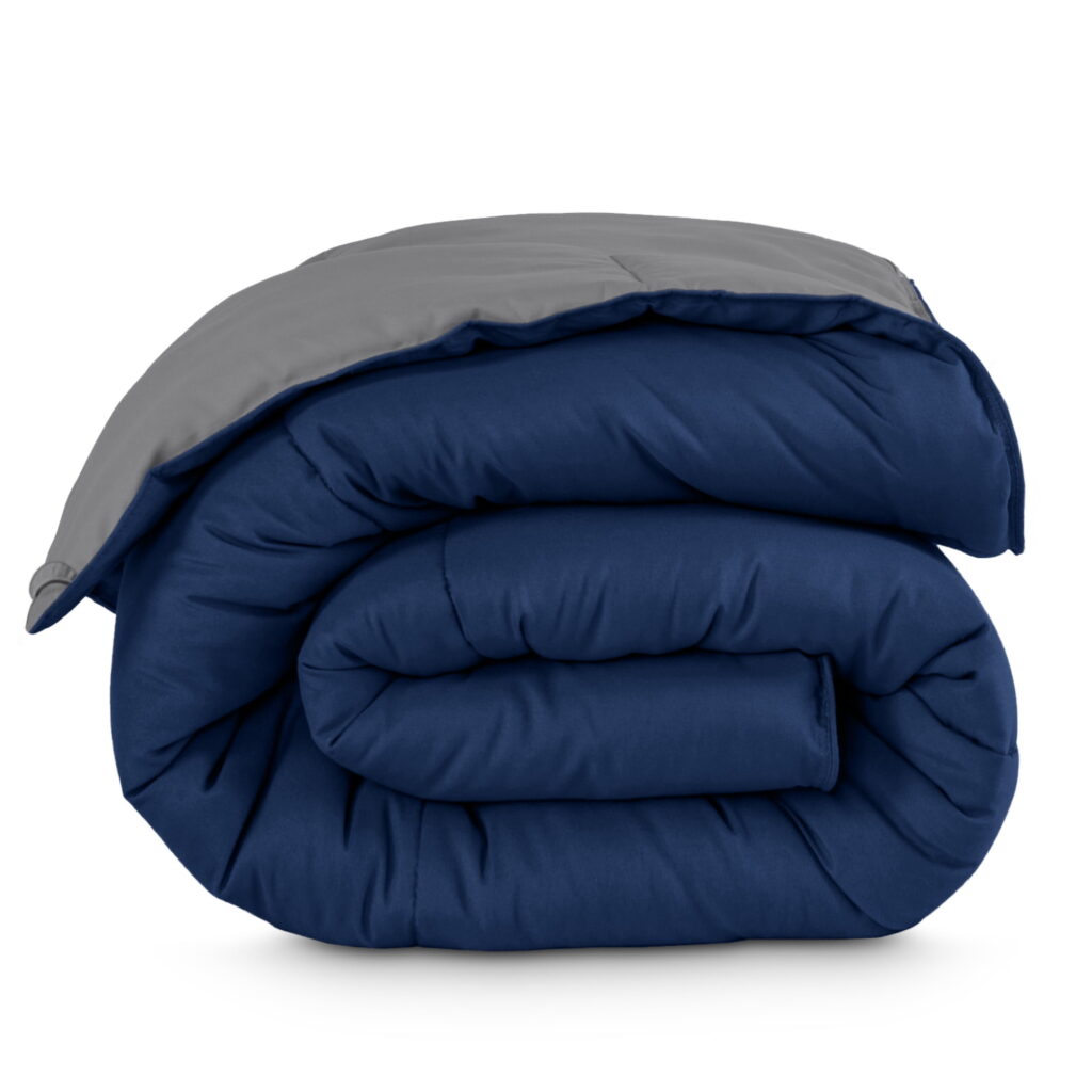 Bare Home 1800 Collection Reversible Down Alternative Comforter, All-Season, Queen, Dark Blue/Gray