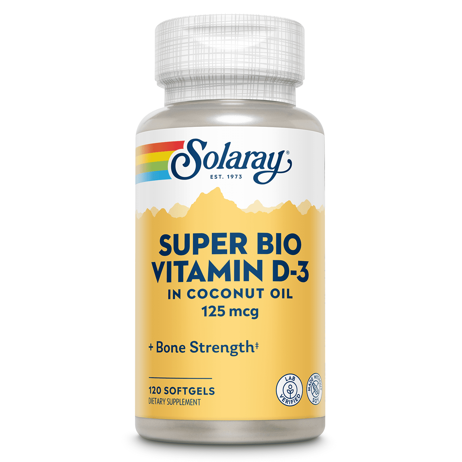 Solaray Super Bio Vitamin D 3 in Coconut Oil - Vitamin D3 5000 IU (125 mcg) - Bone Health and Immune Support Supplement - Lab Verified, Made Without Soy, 60-Day Guarantee - 120 Softgels, 120 Servings