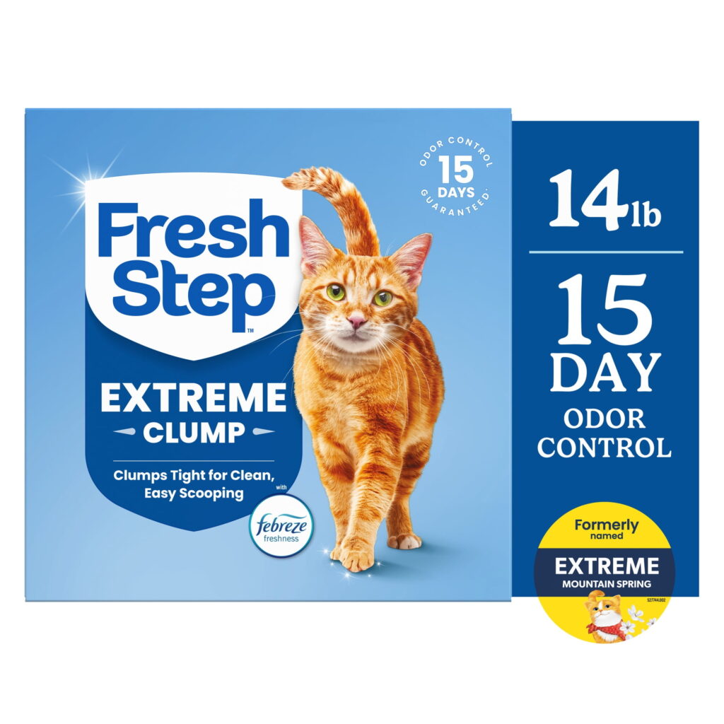Fresh Step Extreme Clumping Multi Cat Clumping Litter with Febreze Freshness, Mountain Spring Scent, 14 lb
