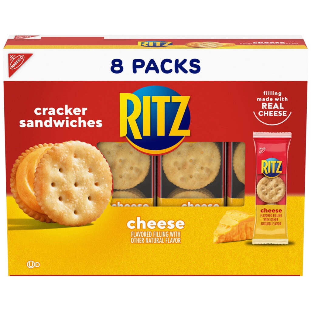 RITZ Cheese Sandwich Crackers, Lunch Snacks, 8 Snack Packs (6 Cracker Sandwiches Per Pack)