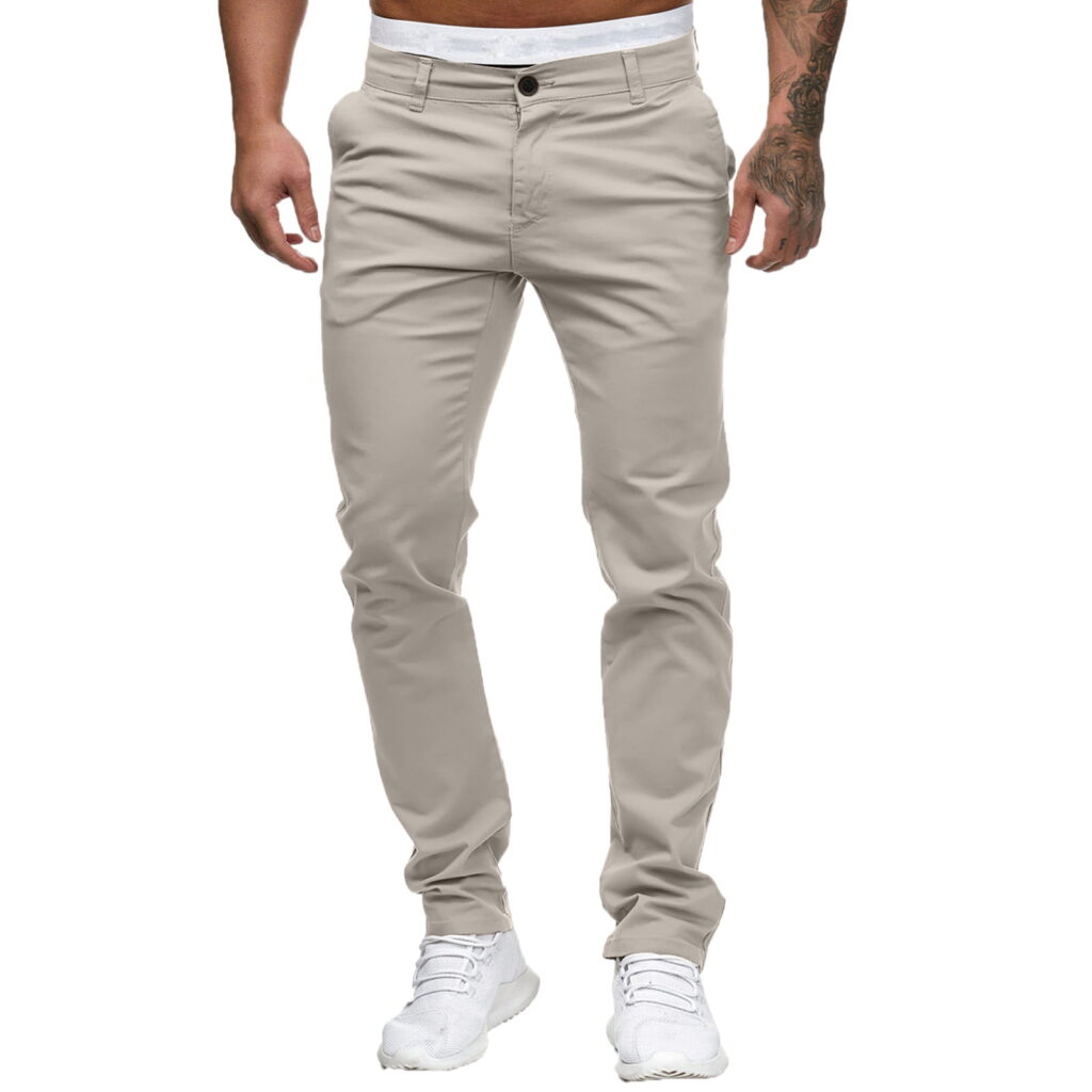 MRULIC jeans for men Slim Waist Full Trousers Men's Casual Solid Mid Pocket Length Fashion Pant Men's pants Men Casual Pants Khaki + XL