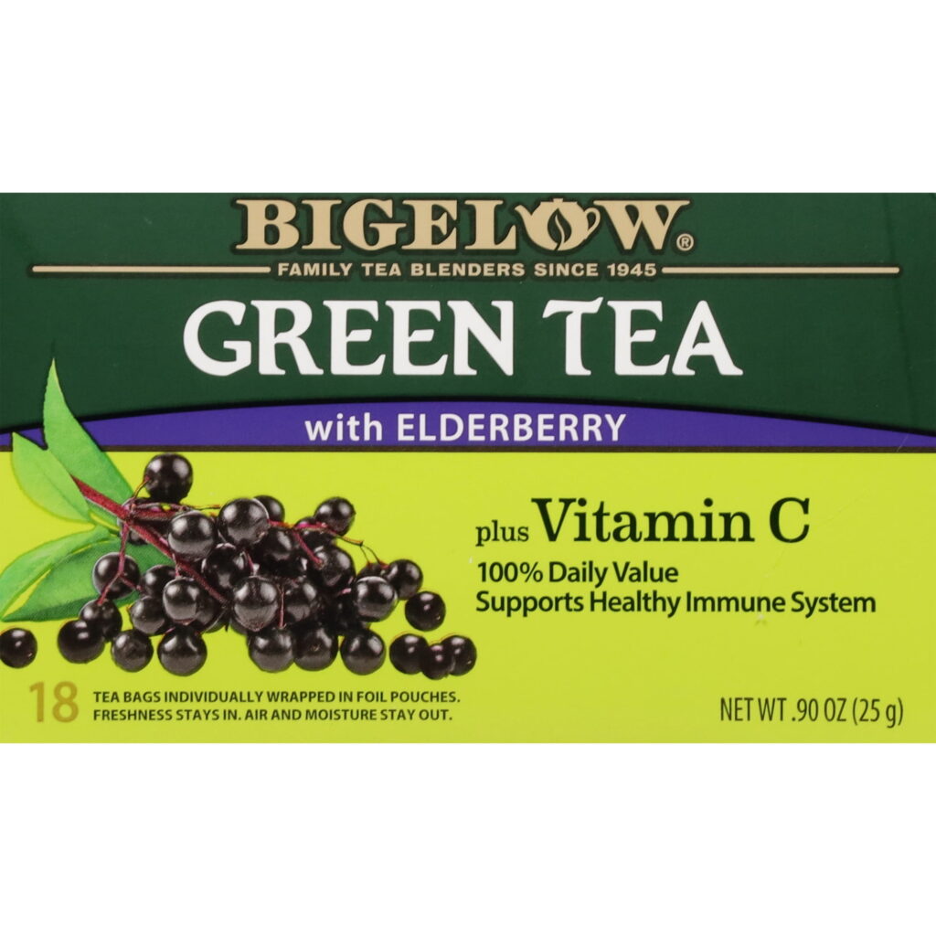 Bigelow Green Tea with Elderberry, Plus Vitamin C, Tea Bags, 18 Count