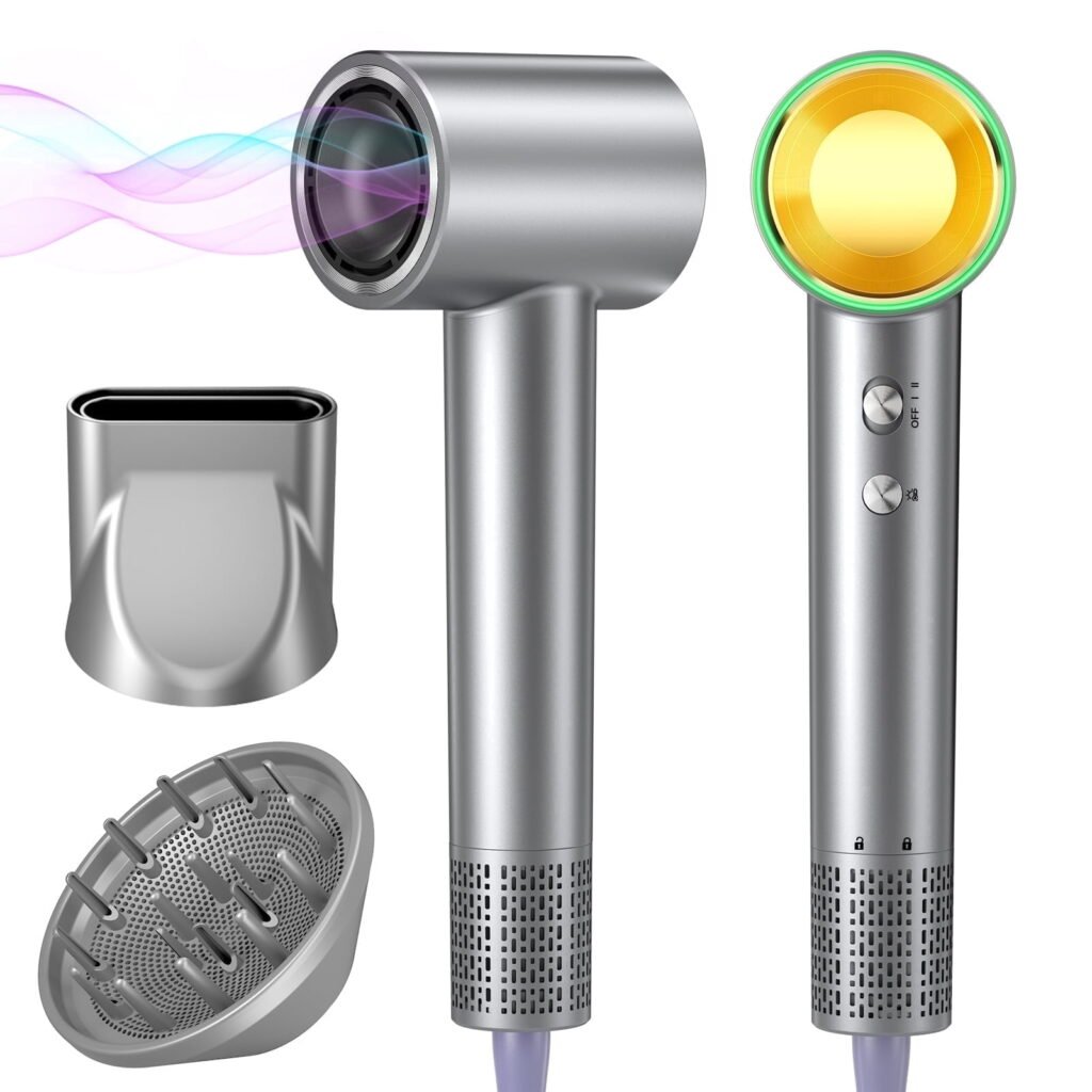 Hair Dryer 150,000 RPM High-Speed Ionic Blow Dryer with RGB Lighting, 500M Negative Ions, Diffuser Hair Dryer for Women, Lightweight Travel Hair Dryer