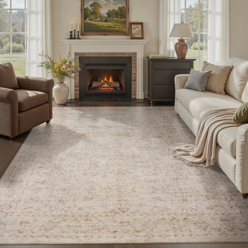 SIXHOME 8'x10' Area Rugs Washable Vintage Rugs for Living Room Distressed Floral Area Rug Indoor Soft Carpet Rugs for Bedroom Dining Room Office Throw Rugs Farmhouse Home Decor Beige