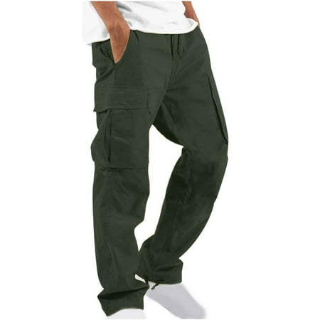 Blmnix Cotton Pants Men Pants Relaxed Fit Baggy Cargo Pants Carpenter Jean Low Rise Long Straight-Leg Green Mens Summer Pants,L
