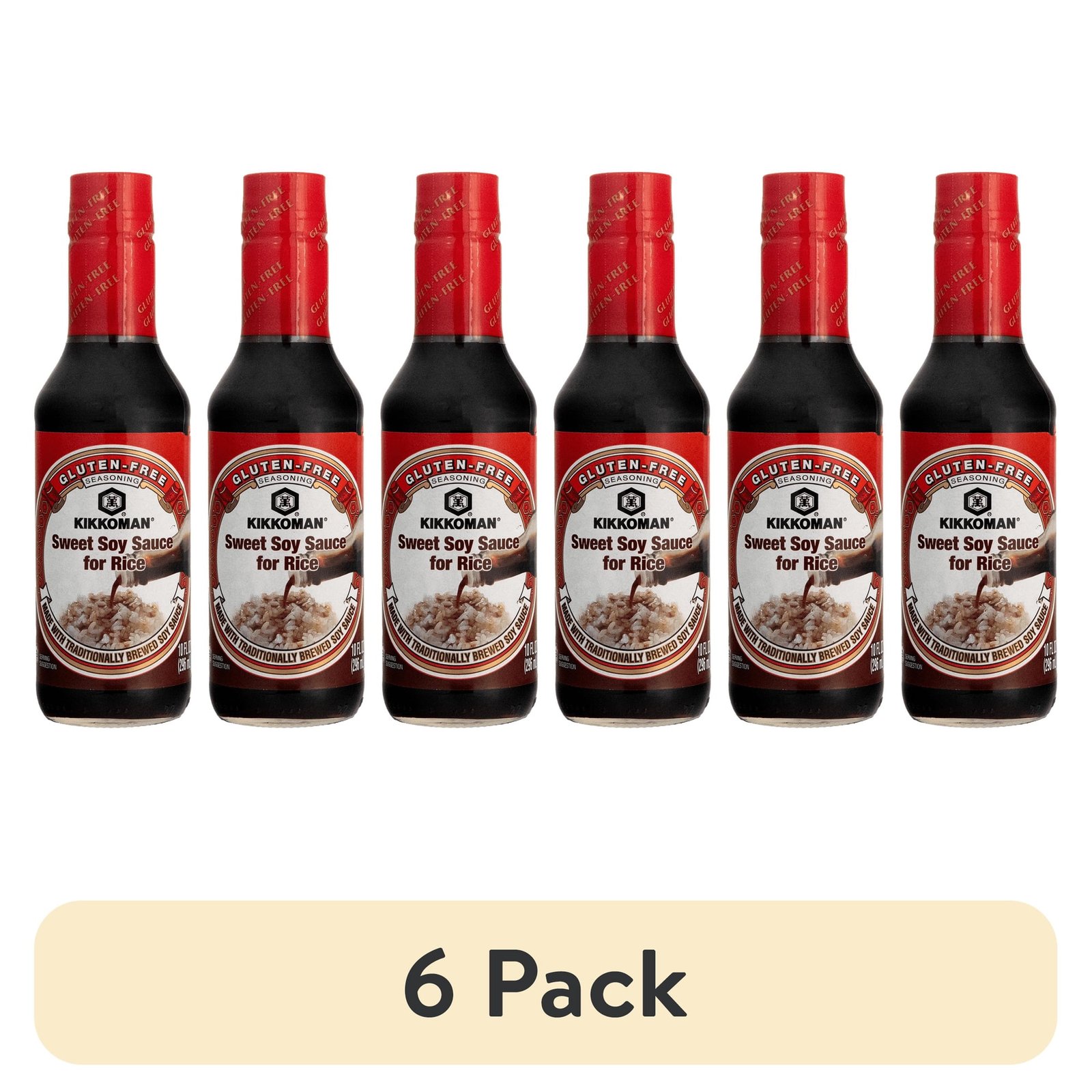 (6 pack) Kikkoman Gluten-Free Sweet Soy Sauce for Rice, 10 oz Glass Bottle