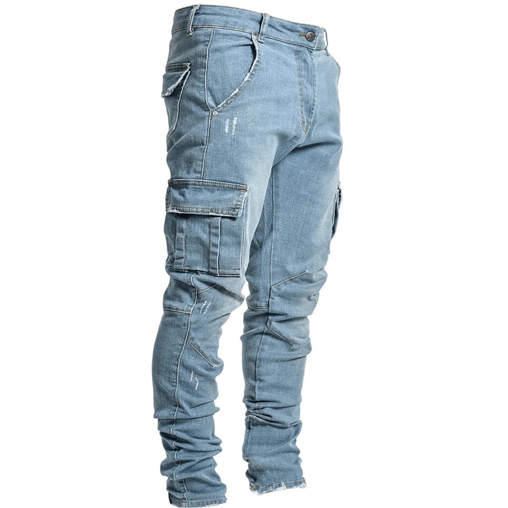 Mens Jeans Work Trousers Cotton Casual Cargo Trousers for Men Outdoor Pants Men's Side Pocket Trousers With Zipper Placket Skinny Jeans