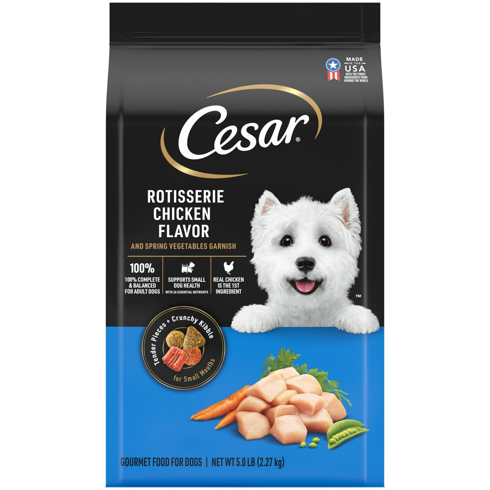 Cesar Dry Dog Food, Rotisserie Chicken Flavor and Spring Vegetables, Small Breed, 5 lb Bag