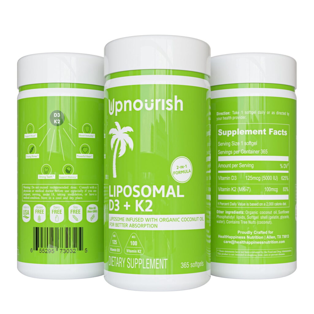 Liposomal Vitamin D3 5000 IU with K2 MK7 100 mcg, Vit D and K Supplement 365 softgels