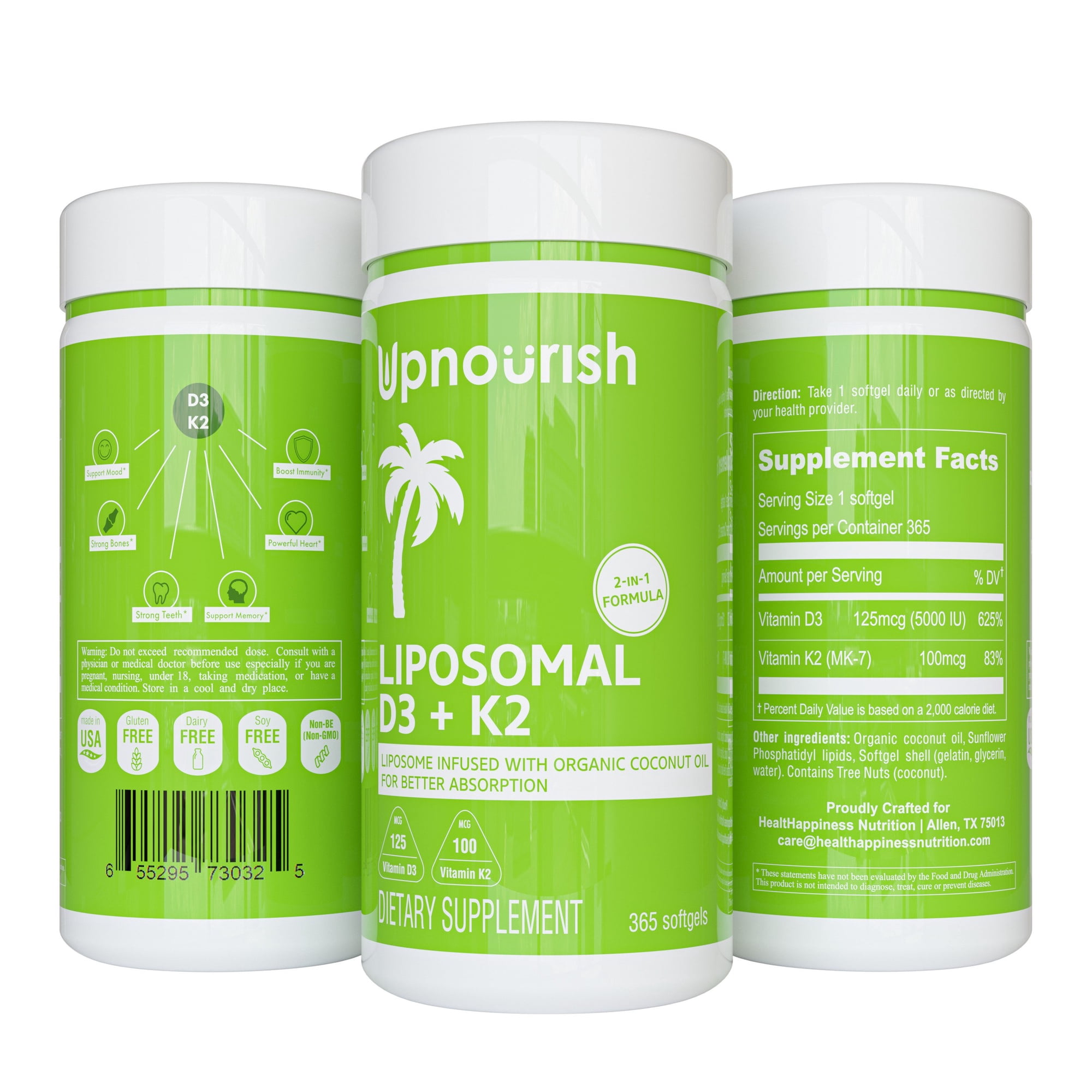 Liposomal Vitamin D3 5000 IU with K2 MK7 100 mcg, Vit D and K Supplement 365 softgels