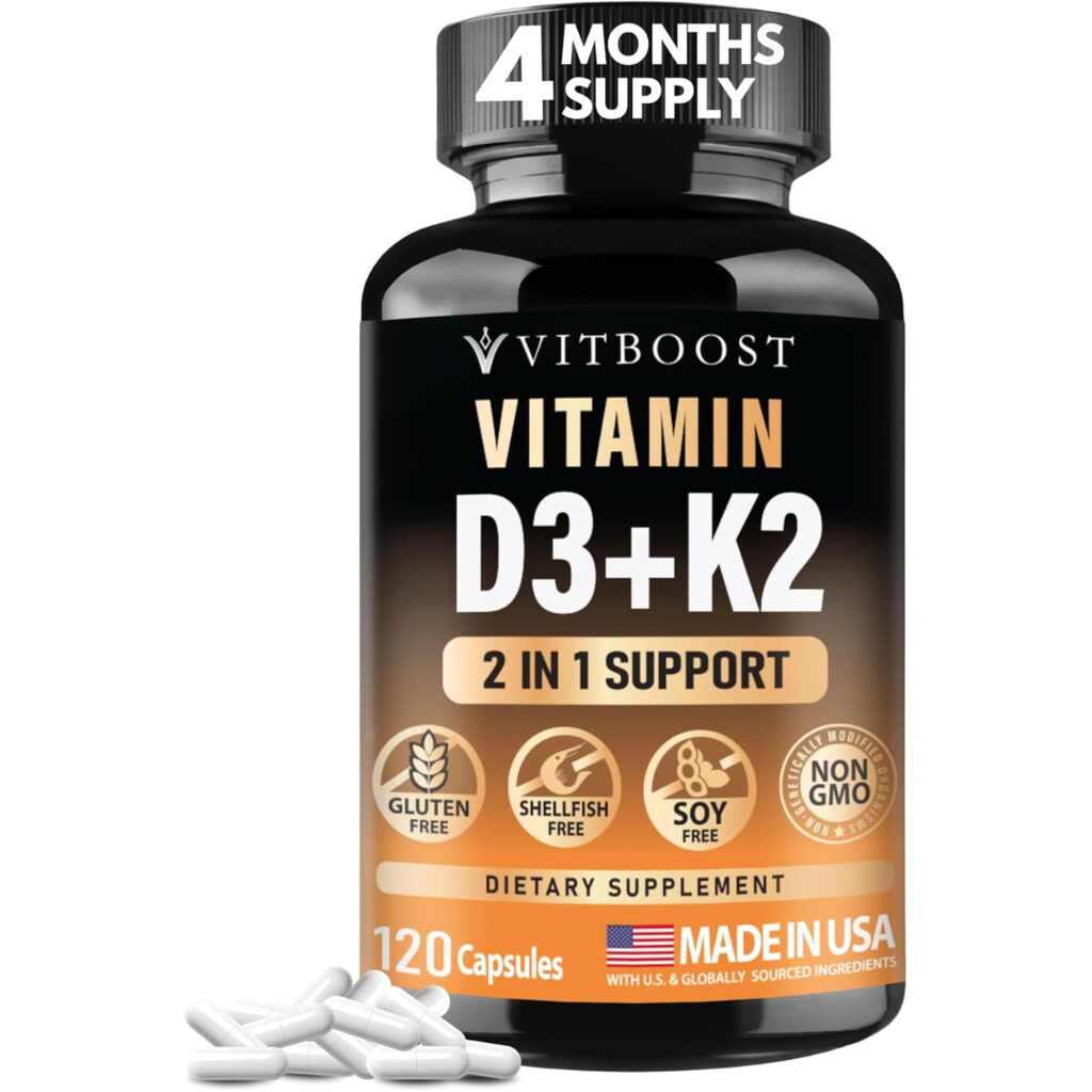 VITBOOST Vitamin D3 K2 Complex - Easy to Swallow - Vitamin D (D3) 5000 IU (125 mcg) & K2(MK-7) 90 mcg | Non-GMO | Gluten-Free | USA Made | 120 Capsules
