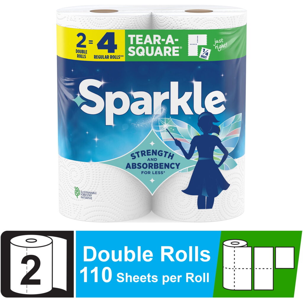 Sparkle Tear-a-Square 2-Ply Paper Towels, 2 Double Rolls, 110 Sheets Per Roll