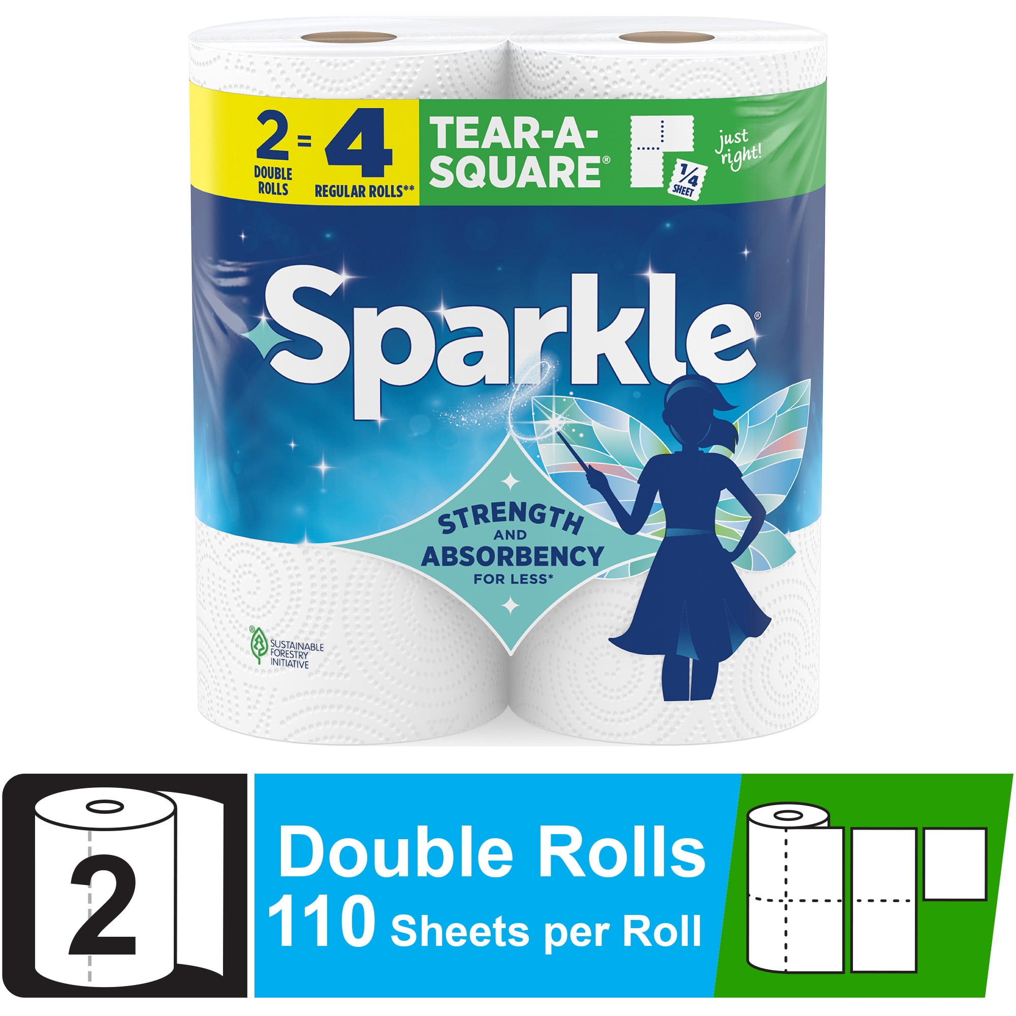 Sparkle Tear-a-Square 2-Ply Paper Towels, 2 Double Rolls, 110 Sheets Per Roll