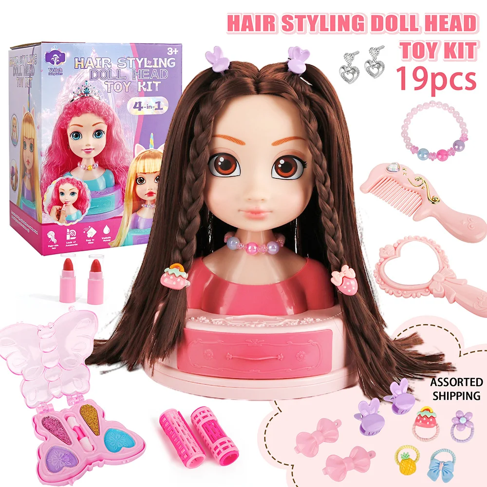 Doll Head for Hair Styling Makeup Play House Fashion Princess Dress Up Practice Hairpins Curling Iron DIY Tools for Kids Salon