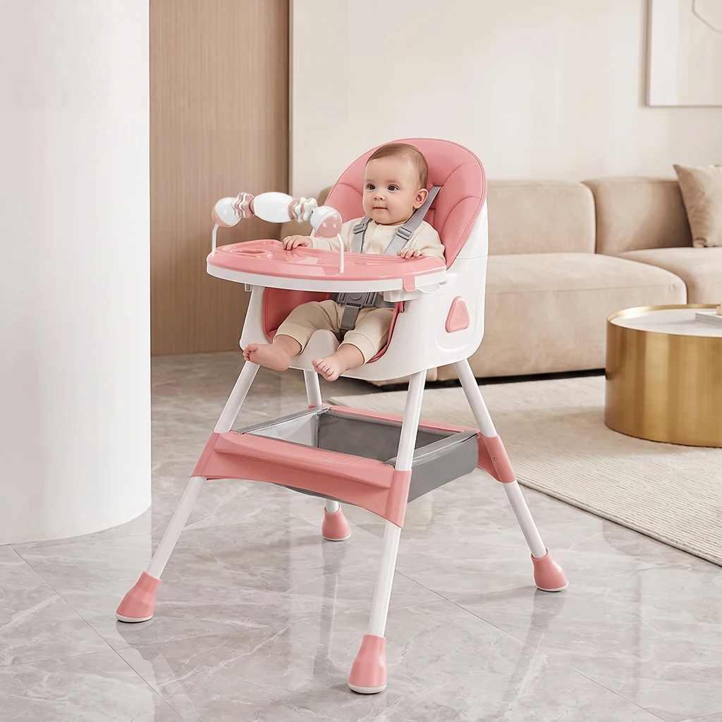 Foldable Baby High Chair 6 Months Plus, with Large Antislip Pad & ToyRack, Easy to Clean Feeding , E500