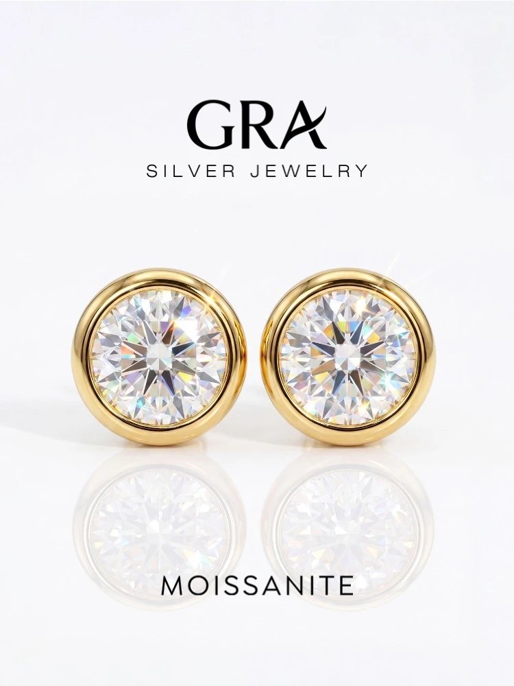 Real 0.5-1ct Moissanite Diamond Luxury Round Stud Earrings for Women 925 Sterling Silver Wedding Earring Fine Jewelry Gifts