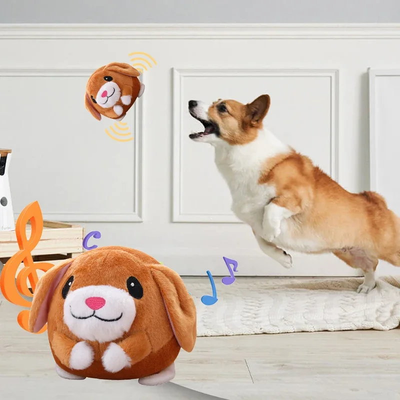 Music Vibration Bouncing Ball Bite Resistant Funny Interactive Squeaky Toys Talking Self-Moving for Small Medium Dogs