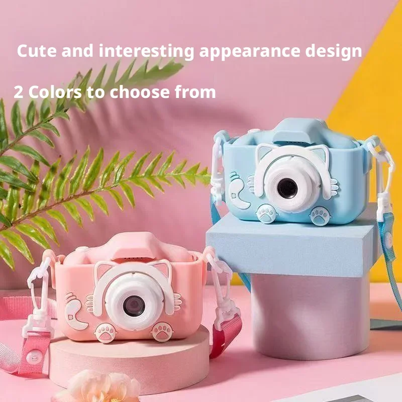 Cat-Shaped Cute Kids Camera Portable With Lanyard 1080P HD Photography Front and Rear Dual Lens Kids Camera with 32GB Card