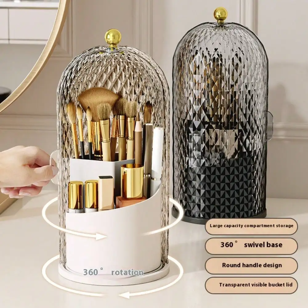 360° Rotating Multifunction Clear Dustproof Skincare Cosmetic Tools Storage Organizer, Makeup Brush Holder With Lid For Vanity Desktop Bathroom Countertop, Desk Organizer Creative Birdcage Large Capacity Lipstick, Lip Gloss