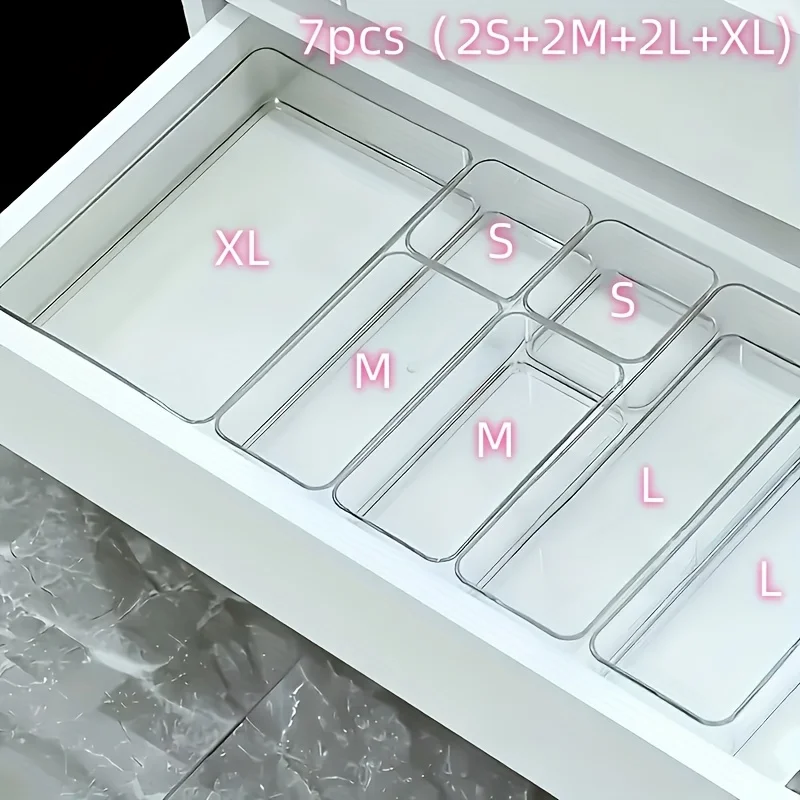 4/7 PCS Acrylic Clear Drawer Organizer Set, Cosmetic Storage Box for Vanity, Desk Office Supplies, Home Desk & Drawer Organiza