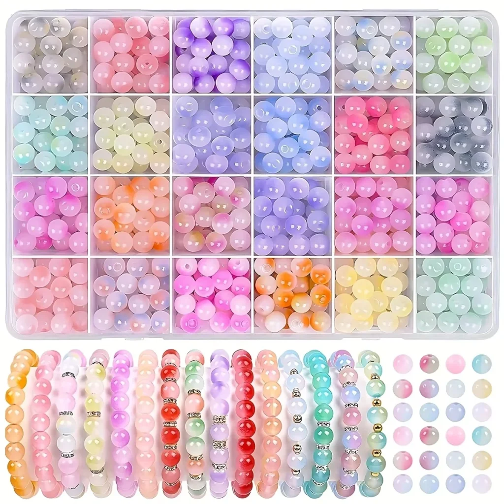 480Pcs 24-Color Crystal Glass Beads Jewelry Making Kit, , Round Party-Style Beads for DIY Bracelets, Beading Starter Crafts Gif