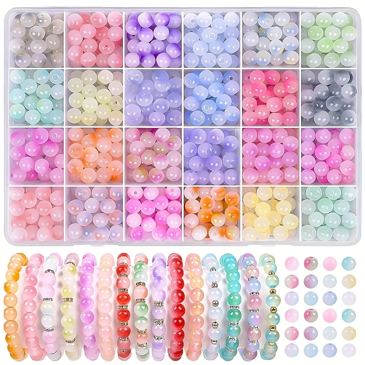 480Pcs 24-Color Crystal Glass Beads Jewelry Making Kit, , Round Party-Style Beads for DIY Bracelets, Beading Starter Crafts Gif