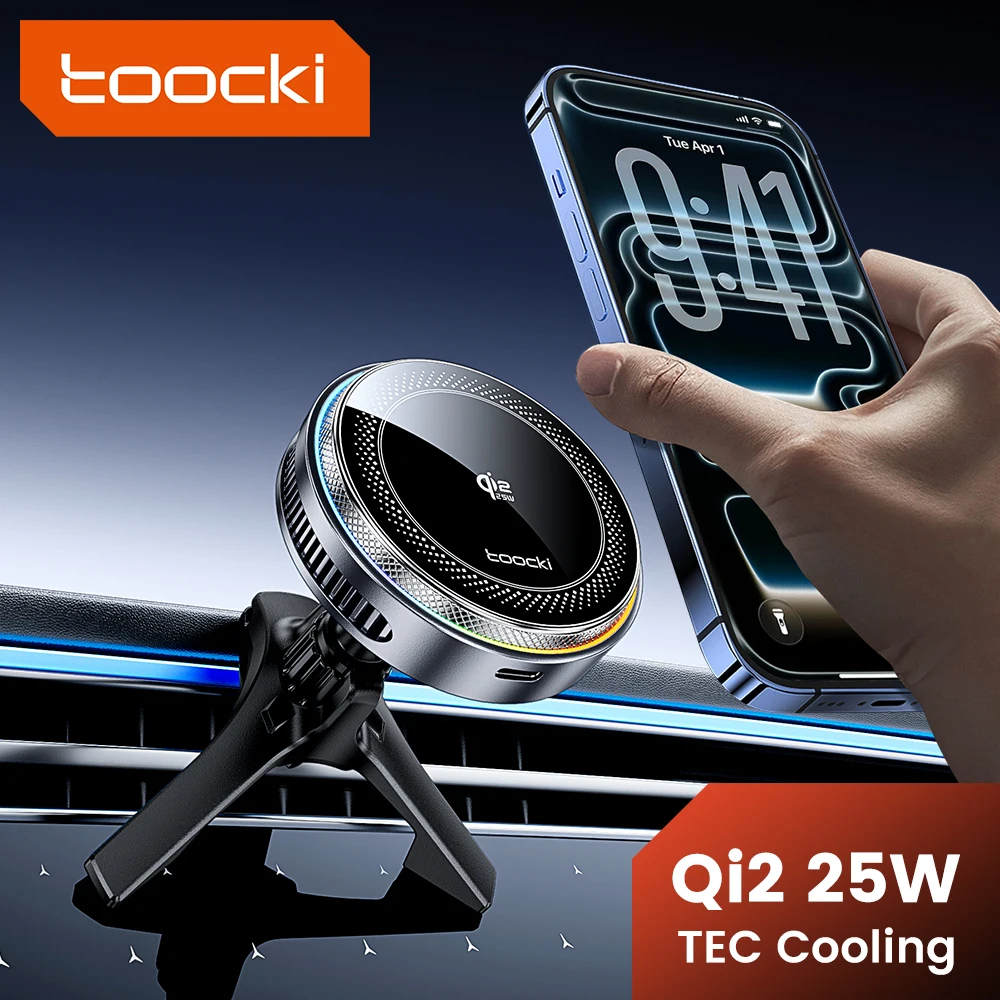 Toocki Qi2.2 25W Wireless Charger Magnetic Car Phone Holder TEC Cooling for iPhone 17 16 15 Samsung S26 S25 for Magsafe Charger