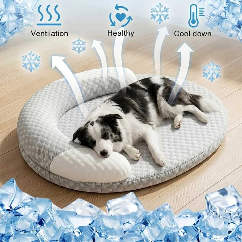 Summer Cooling Dog Bed Ice Silk Cat Mat Breathable Oval Pet Nest Heat Dissipation Pad for Small Medium Large Dogs And Cats