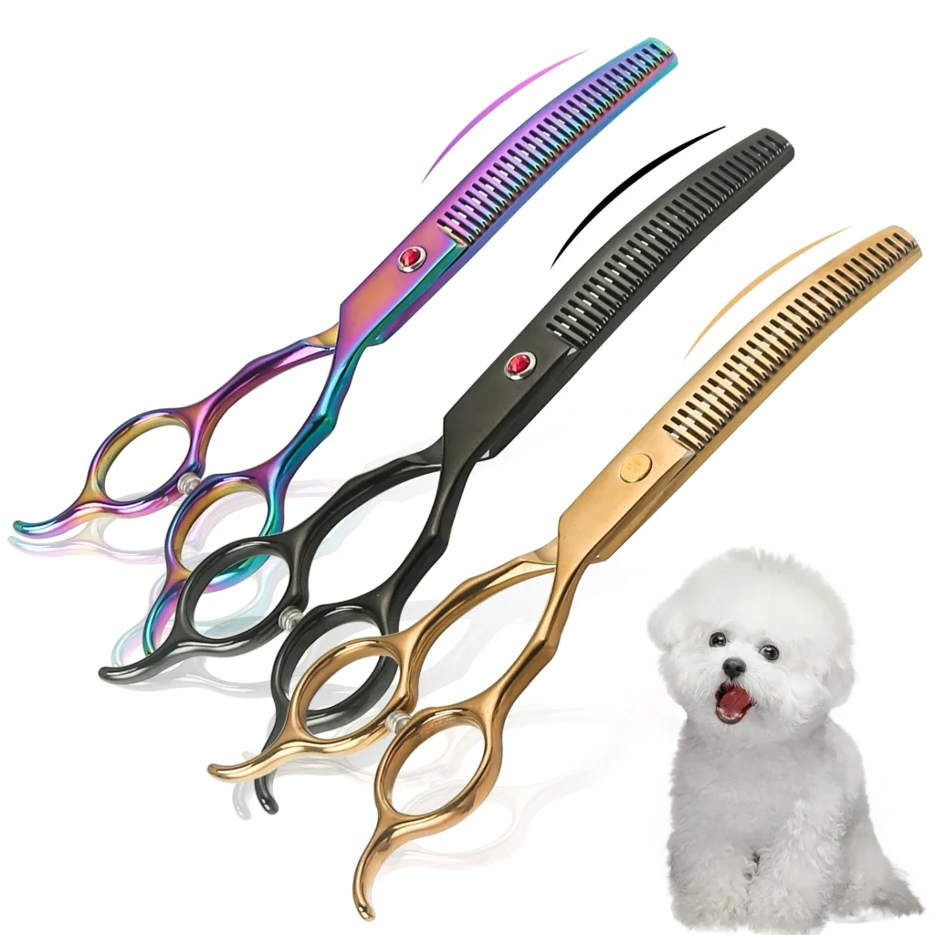 Double-Tailed Curved Scissors for Trimming Dog Fur Beautifully Professional Dog Grooming Scissors Pet Curved Thinning Shears