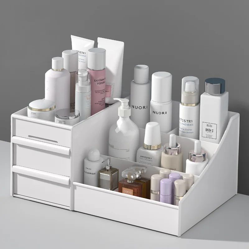 White New Drawer Makeup Storage Box Dormitory Finishing Plastic Shelf Cosmetics Skin Care Dressing Table Desktop