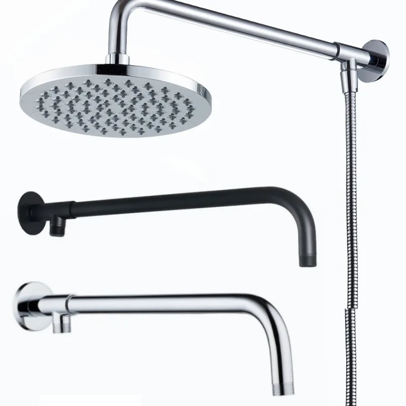 38/48cm Shower Head Extension Arm Wall Mounted Stainless Steel Rainfall Extend Pipe Tube Shower Holder Base Bathroom Accessories