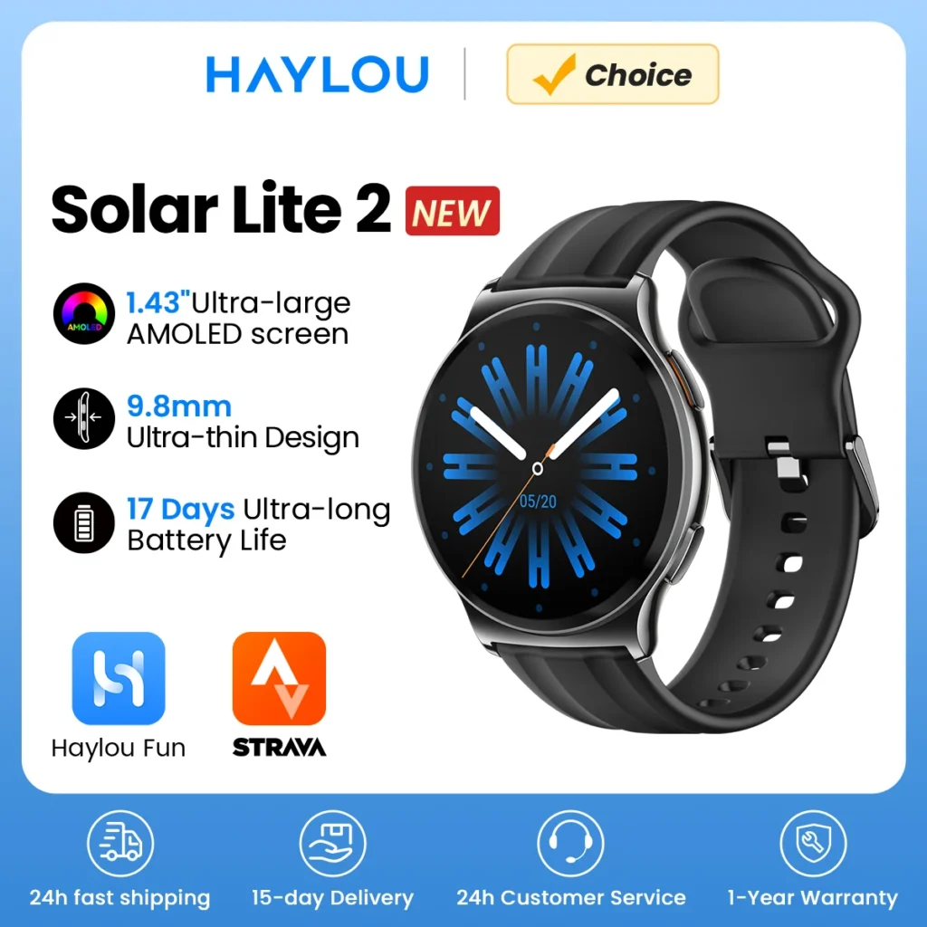 HAYLOU Solar Lite 2 Smartwatch 1.43'' AMOLED Display 24h Health Monitoring 150+ Sports Modes Voice Calling Smart Watch 1ATM