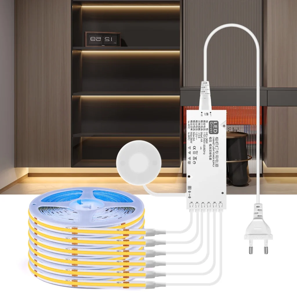 1-6pcs COB LED Strip Light Under Cabinet Collection Display Touch Dimmer Bookcase Wardrobe Motion Sensor Penet Wood Closet Lamp