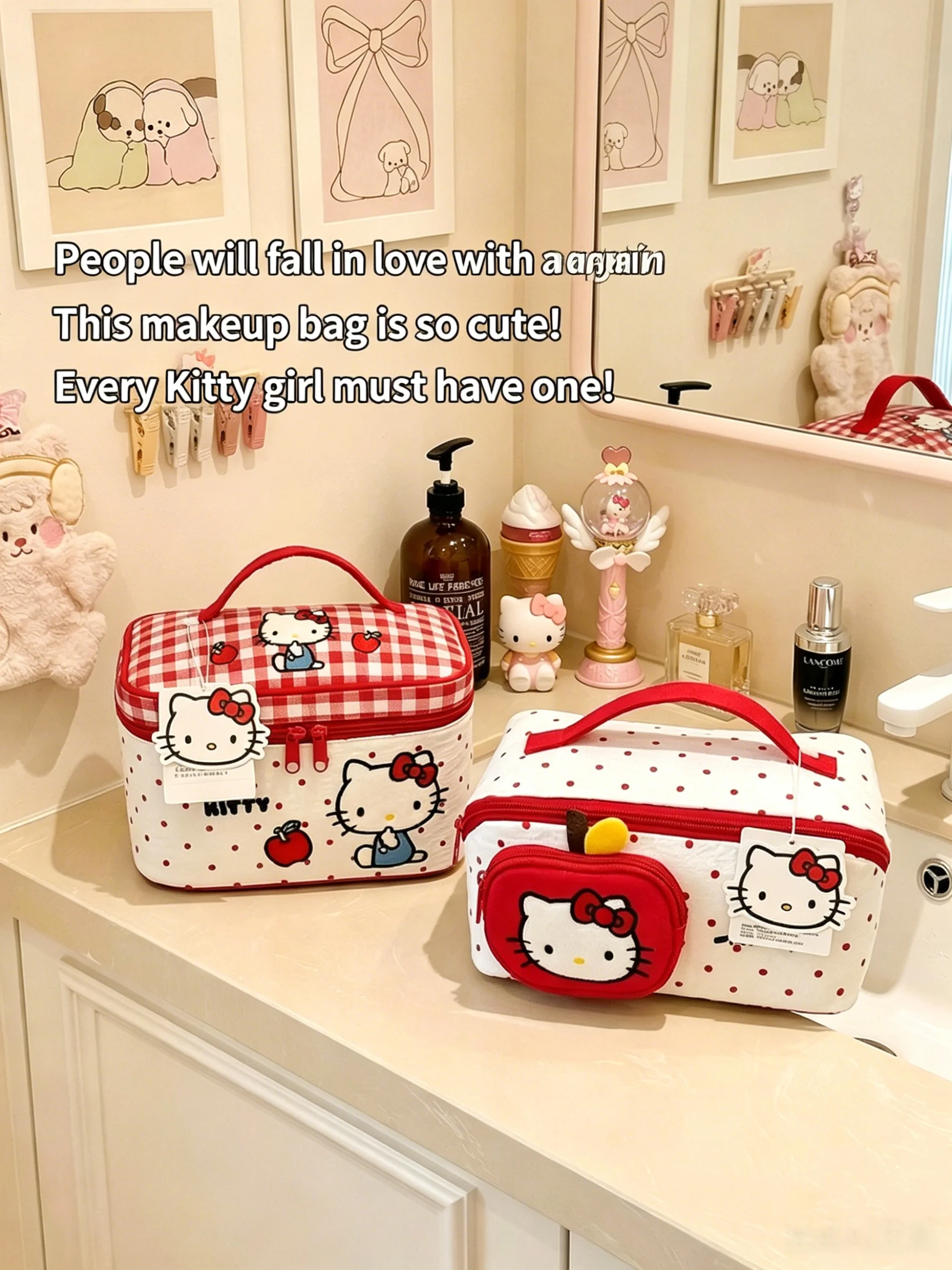 Hello Kitty Cosmetic Bag Large Capacity Travel Makeup Organizer with Handle