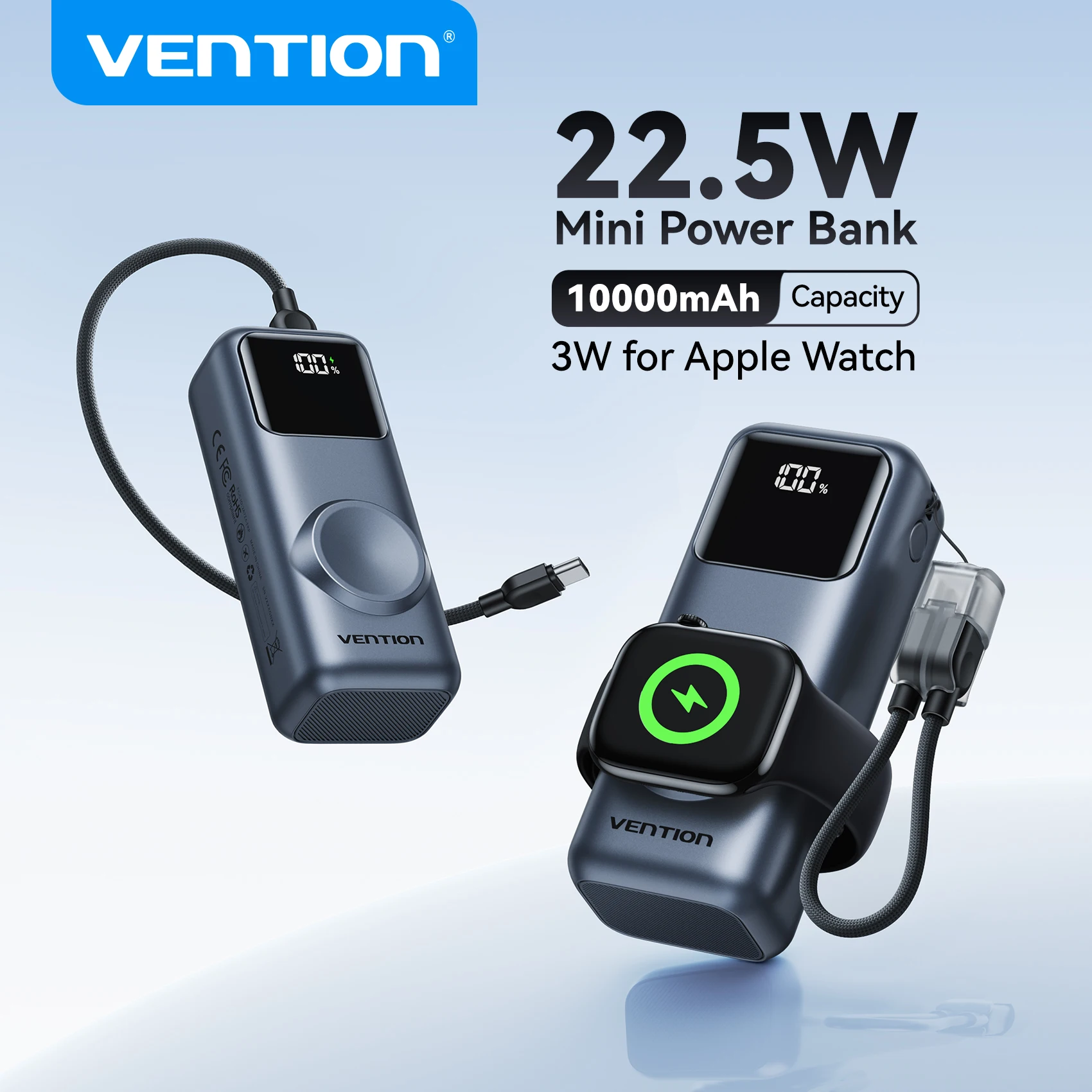 Vention 10000mAh Mini Power Bank 22.5W Fast Charging for iPhone 18 17 Magnetic Wireless Charger for Apple Watch Series 12 11