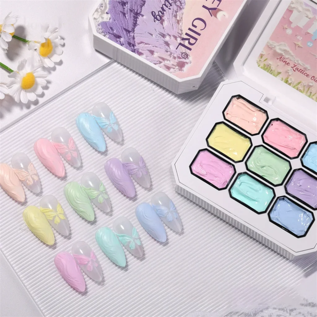 1pc Solid Color Nail Polish Gel 9-Grid Color Painting Gel High Saturation Thick Gradient Patting Gel Nail Art Creation 3D DIY