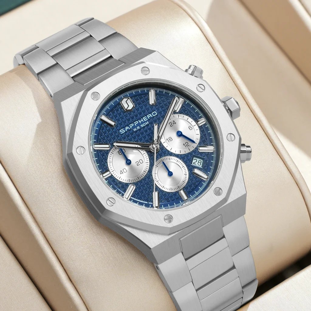 SAPPHERO Men's Watch Waterproof watch Chronograph function Date Glowing Hands Stainless Steel Watch Business Watch For Men Gift