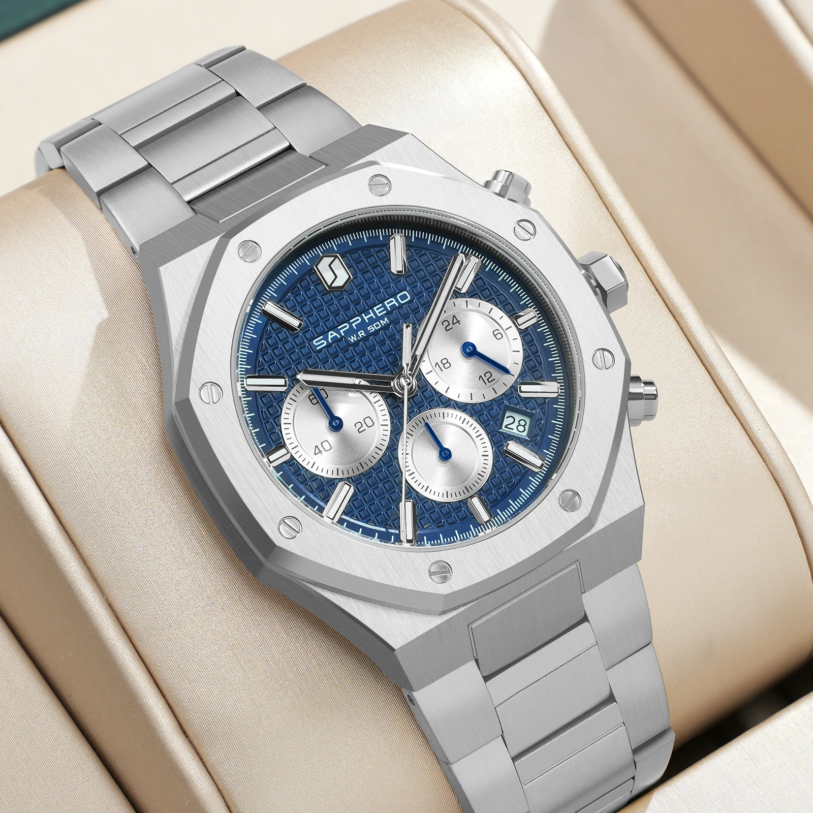 SAPPHERO Men's Watch Waterproof watch Chronograph function Date Glowing Hands Stainless Steel Watch Business Watch For Men Gift
