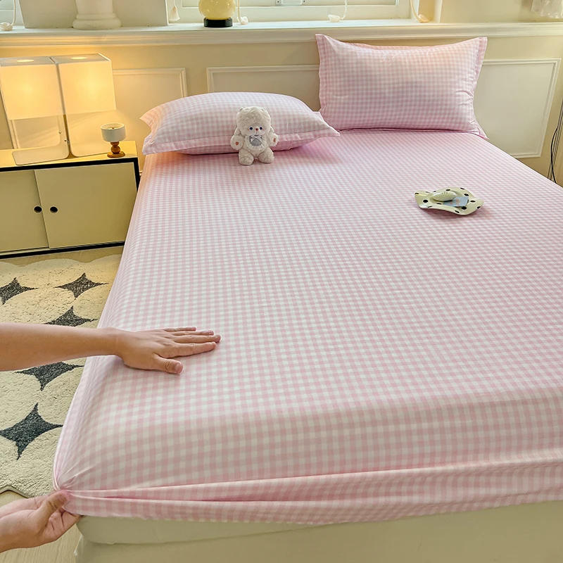 Plaid Style Fitted Sheet Skin-friendly Bed Cover Elastic Bedsheet for Girls Boys Room Couvre Lit Home Bed Linen(No Pillowcase)