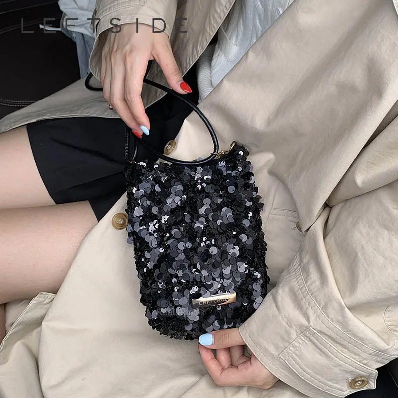 LEFTSIDE Mini Sequins Shoulder Bags for Women 2025 Designer New Evening Party Bling Bling Crossbody Bag Handbags and Purses