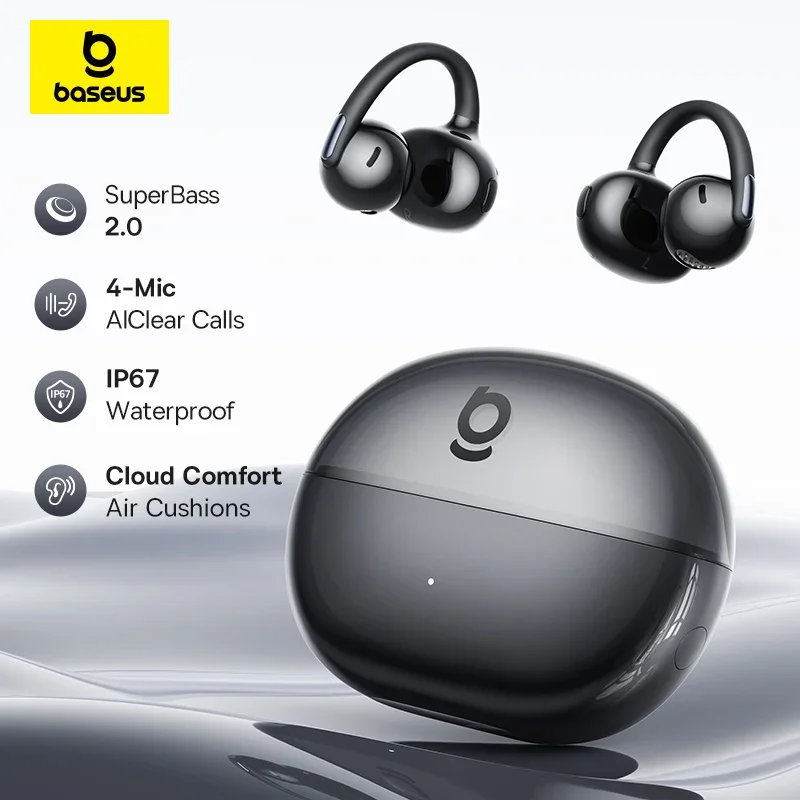 Baseus Bowie MC2 AIR Clip-on TWS Earbuds Ear Clips Wireless Earphones Bluetooth 6.0 Open Earrings 4 Mic ENC Sports Headphones