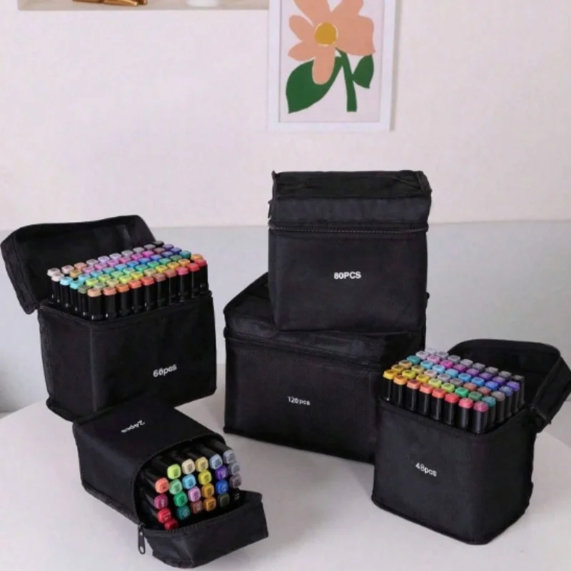 24-168 Colors Dual Tip Markers Set, Permanent Oily Pens for Sketching Graffiti Manga, Professional Drawing Art Supplies