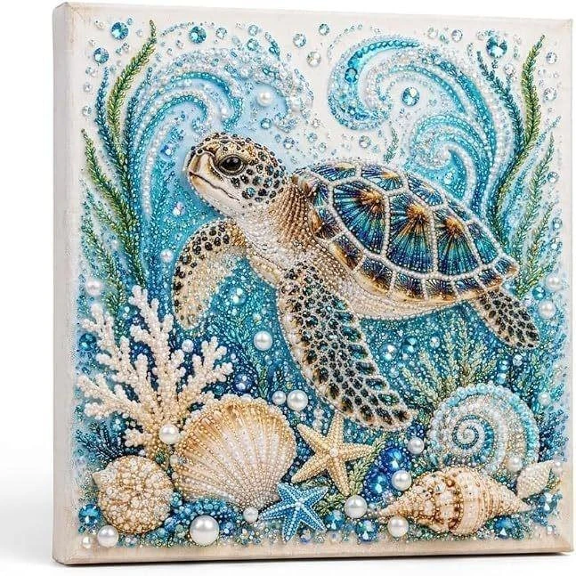 Ocean-Themed Pearl Painting DIY Kit, Handmade Diamond Painting Decorations Featuring Turtles, Dolphins, and Octopuses, Pearl Diamond Painting DIY Material Pack, Christmas Hanging Ornaments for Adults, Stress-Relieving and Easy to Use, Beginner-Friendly, Ideal Gift for Handmade Crafts Enthusiasts, Suitable for Hanging on Home Walls as Decorations