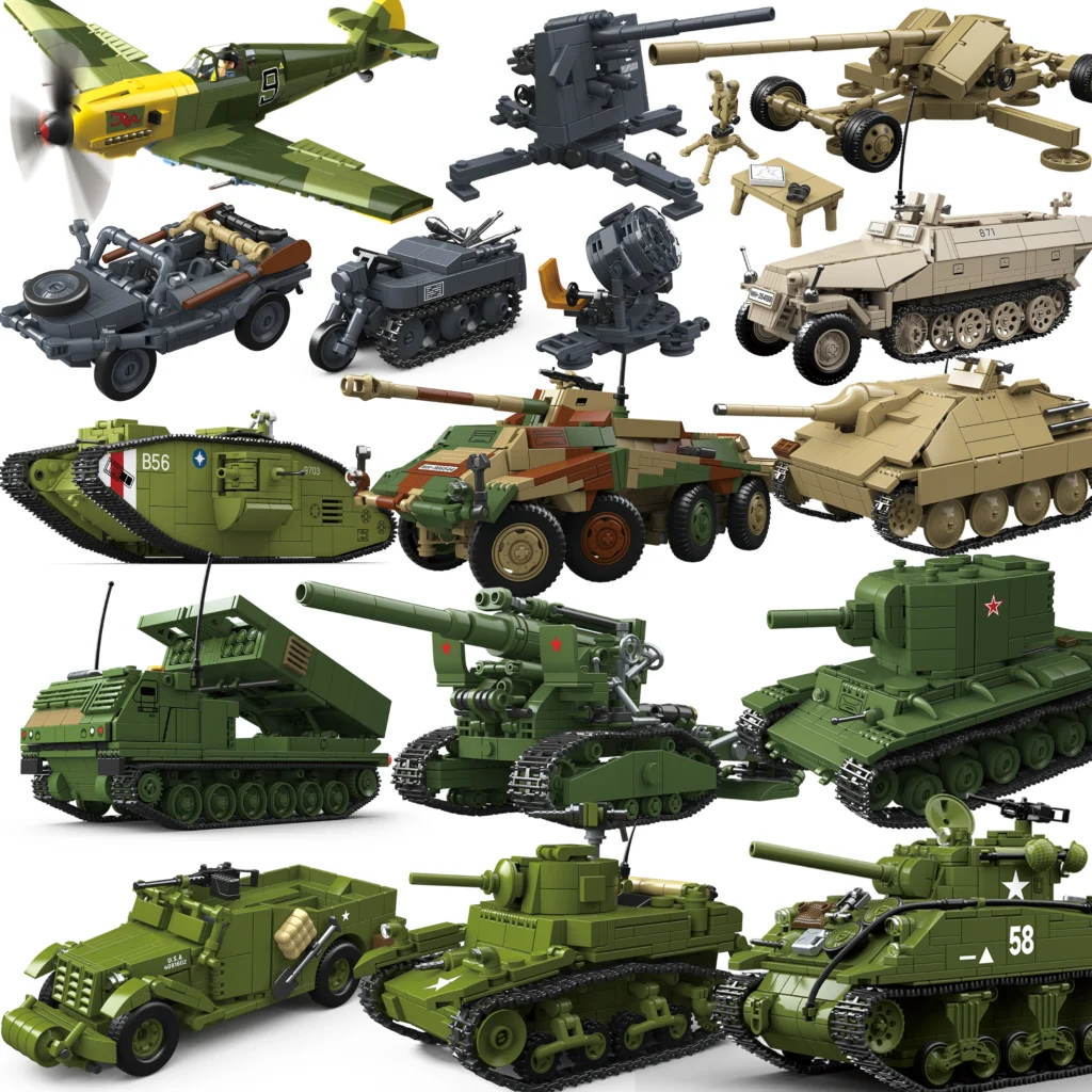 Military Tanks Stuart SdKfz251 PanzerVI Sherman US Army Quan Guan WW2 Soldier Figure Model Building Block Brick kid Children Toy