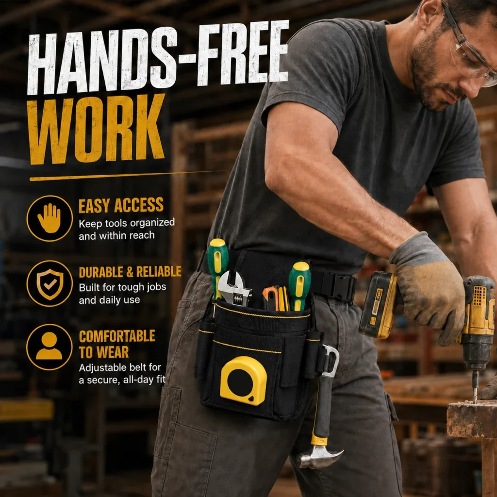 Multi Pocket Utility Tool Belt Pouch, Adjustable Heavy Duty Waist Bag for Electricians Carpenters Gardeners Construction Work